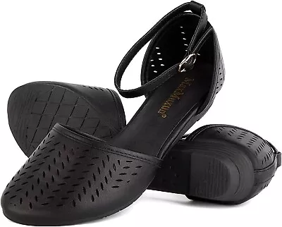 Womens Flat Shoes Cut Out Cage Ankle Strap Flat Sandals Holiday Footwear Size 4 • £10.99