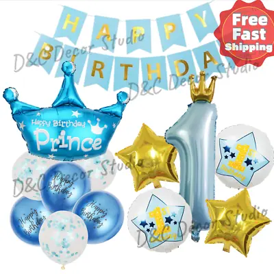 1st Birthday Decorations Foil Balloons Banner 13pcs Pack For Boy Baby Shower • $21.80