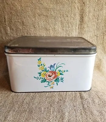$45 • Buy Vintage Decoware Tin Bread Box Floral Pattern Hinged Lid 13.5 ×12 ×7.25 