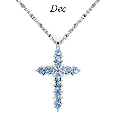 $13.99 • Buy Forever Silver Austrian Crystal Birthstone Cross Necklace 15 - 18  Adj Chain DEC