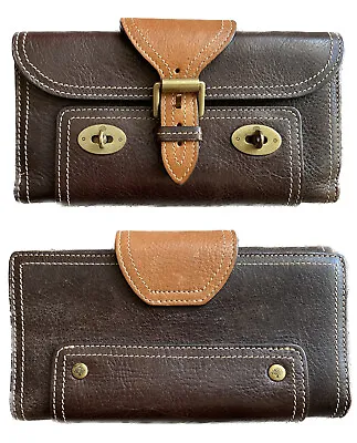 MULBERRY⚡️Two Tone Brown Leather Flap Bifold Continental Wallet ID Window • $169.99