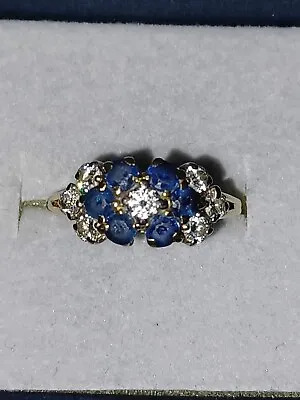 9ct Gold Sapphire & Diamond Ring Size S 4.1g • £135.99