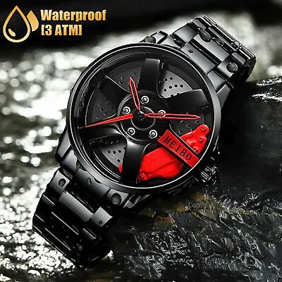 Men Car Wheel Sport Stainless Steel Analog Quartz Mesh Wristwatch Fashion MEIBO • $11.98