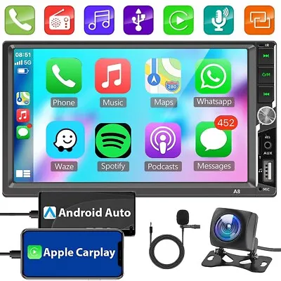 7  Double DIN Car Stereo Audio USB Head Unit +Cam For Apple CarPlay Android Auto • $84.59