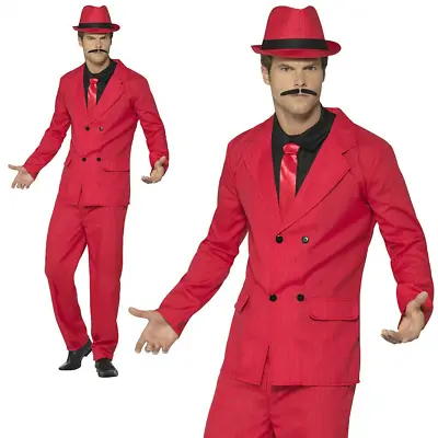 Mens Red Zoot Suit Gangster Costume 1920s Mafia Fancy Dress Outfit M L New • $61.09