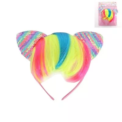Pastel Sequin Cat Ears Headband With Rainbow Fringe • $3.79