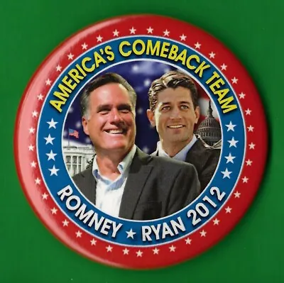 2012 Mitt Romney & Paul Ryan 3  /  Jugate  Presidential Campaign Button(Pin01) • $3.50