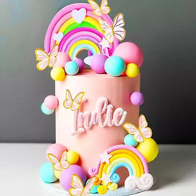 33 PCS Pink Rainbow Cake Topper Unicorn Rainbow Cake Decorations Boho Cake Toppe • $34.82