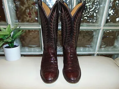 Tony Lama Full Quill Brown Lizard Cowboy Western Leather Boots Size 9.5 D • $17.50