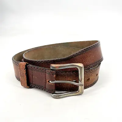 Vintage Belt Brown 100% Real Leather Buckle 38 Classic Genuine Distressed Adult • $22