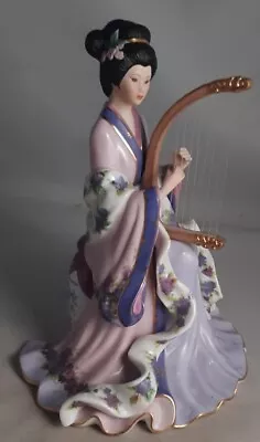 Danbury Mint Lena Liu Japanese Harp Princess 8.5  Figurine 24k Gold Trim EXC. • $79.95