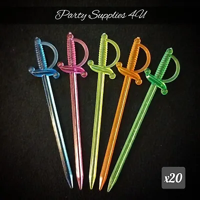 20 X Reusable Colourful Sword Party Picks Cocktail Stick/BBQ/Birthday/Bar/Pirate • £2.99