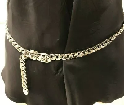 SILVER Metal Long Chain Belt With Silver Buckle Lth 87cmWdth1cm United States  • $29