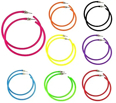 Neon Hoop Earrings 80s Retro Accessories Bright Ladies Fancy Dress Jewellery  • £3.49