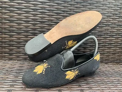$59.99 • Buy House Of Zalo Smoking Slippers Honey Bumblebee Embroidered Black Shoes Size 6.5M