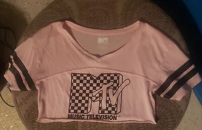 Vintage MTV Music Crop  Graphic Tee Short Sleeve T-Shirt Pink Size S Cropped • $32