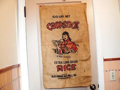 Vintage  Chopstick Rice Burlap Sack 100 LBs • $39.95