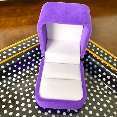 Vintage PURPLE VELVET Jewelry Presentation Hinged Engagement Wedding Ring Box • $28