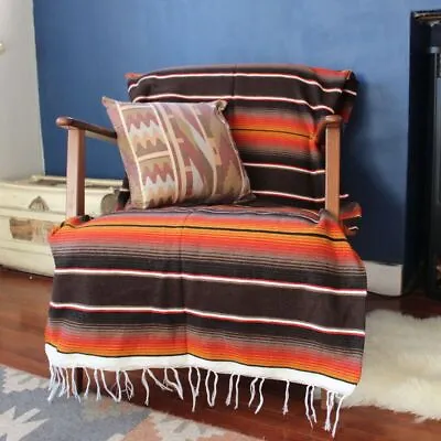 Dragstrip Kustom Brown Serape Isla Mexican Blanket Southwestern Blanket • £45