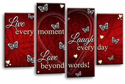 £29.99 • Buy Love Heart Quote Art Print Red Teal Grey Live Laugh Framed Split Canvas Picture
