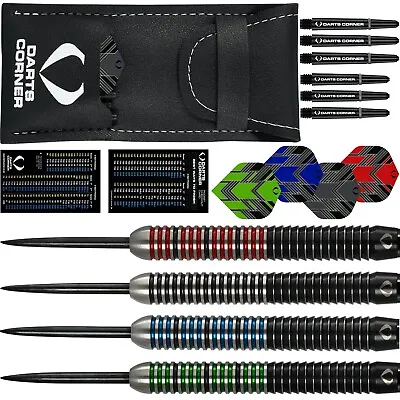 Tungsten Darts Set Razor Grip 22g 24g 26g Grams Shark Ringed Dual Black Fin • £3.95