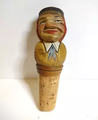 ANRI Bottle Stopper Italy Cork Vintage Wood Barware Man With Toothache Carved • $16.15