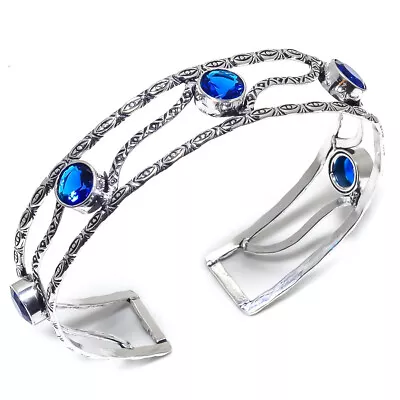 London Blue Topaz Ethnic Vintage Handmade 925 Silver Jewelry Adj. Cuff Bracelet • $15.39