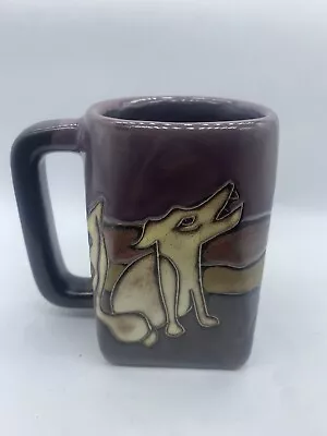 Designed By Mara Mexico Purple Coffee Mug Art Pottery Stoneware Coyote Wolf • $18.50