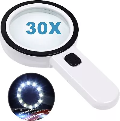 Magnifying Glass With 12 LED Lights 30X Double Glass Lens Handheld Illuminated • £9.99