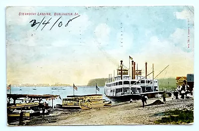 1908 Steamboat Landing Burlington Iowa Postcard • $1.95