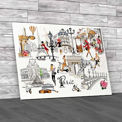 Paris Scenery Illustrations Fashion Cafes Original Canvas Print Large Picture • £14.95