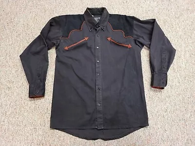 Vintage Spindle River Shirt Mens Medium Black Western Cowboy Rodeo Smile Pockets • $21.97
