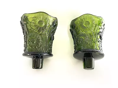 Retro Vintage Green Glass Votive Daisy Candle Holder Peg Sconce Embossed • $10.99