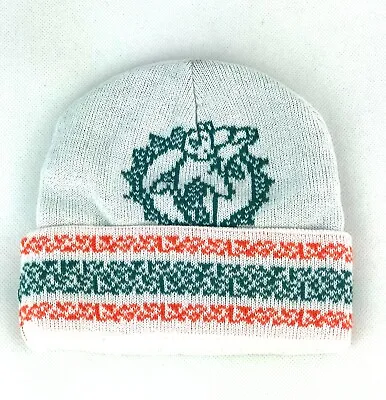 Miami Dolphins NFL Youth Beanie Cuff Stocking Hat Orange Aqua Stamped Design • $7.99