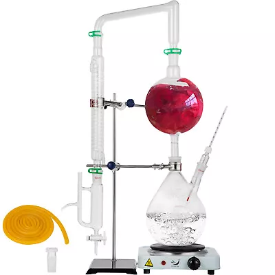 2L Distillation Apparatus Kit Essential Oil Steam Graham Condenser Heating • $126.99