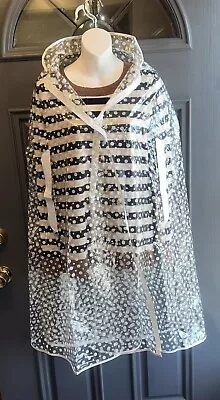 VINTAGE 1970's MOD CLEAR SOFT VINYL RAIN CAPE COAT W WHITE POLKA DOTS • $56.99