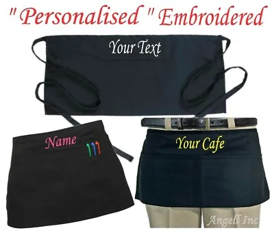 PERSONALISED APRON Short Waist Belt BISTRO Pocket  Bar Cafe Pub Waiter Waitress  • £7.38