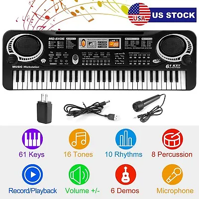 $28.99 • Buy 61-Key Digital Music Piano Keyboard With Mic - Portable Electronic Instrument