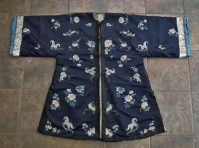 Antique Chinese Embroidered Winter Robe Qing Dynasty 104 Cm Long Very Rare • $2400