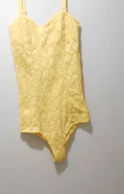 I Love H81 Body Suit Yellow Lace Spandex Petite Small • $4.99