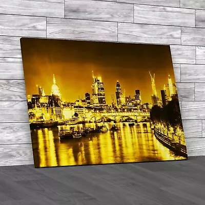 London Skyline By Night Yellow Canvas Print Large Picture Wall Art • £18.95