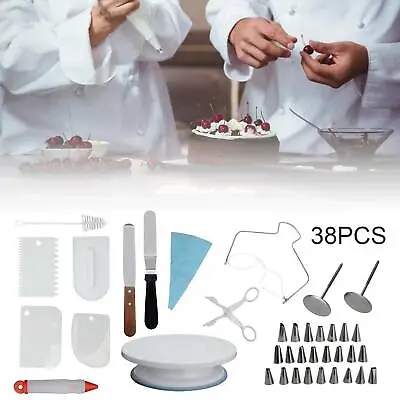 £11.49 • Buy 38Pcs Cake Decorating Turntable Set Tool Spatula Rotating Stand Nozzles Kit