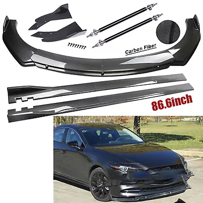 For Mazda Speed 3 6 RX CX MX Fiber Front Bumper Lip Spoiler 86.6  Side Skirt Kit • $159.99