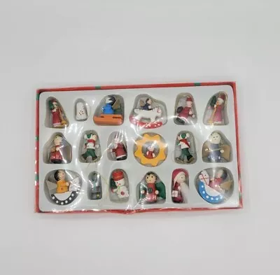 Vintage Christmas Tree Ornaments Wood Miniature Set 18 Pieces • $12.99