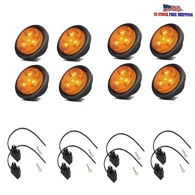 8 Pcs 2.5  Amber Round Led Trailer Marker Lights 10-30V With Grommet Pigtail • $40.45