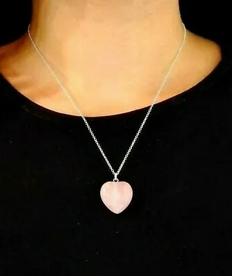 £3.98 • Buy Rose Quartz Heart Necklace Crystal Gemstone Spiritual 18  Chain Pendant Boxed.