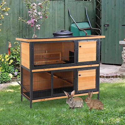 Wooden Metal Rabbit Hutch Pet House Bunny W/ Slide-Out Tray Outdoor Light Yellow • £149.99