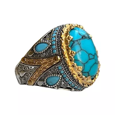 Solid 925 Sterling Silver Handmade Jewelry Turquoise Men's Ring All Size • $52