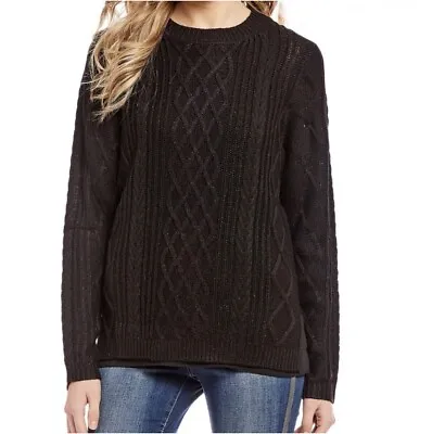 NWT Jessica Simpson Black Shimmer Glora Sweater Size 1X Long Sleeve Round Neck • $29.99