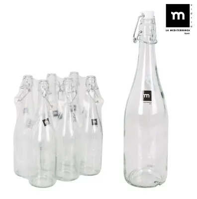 750ml 6x Glass Swing Flip Top Lid Bottles Brew Water Juice Wine Reusable Home • £18.99